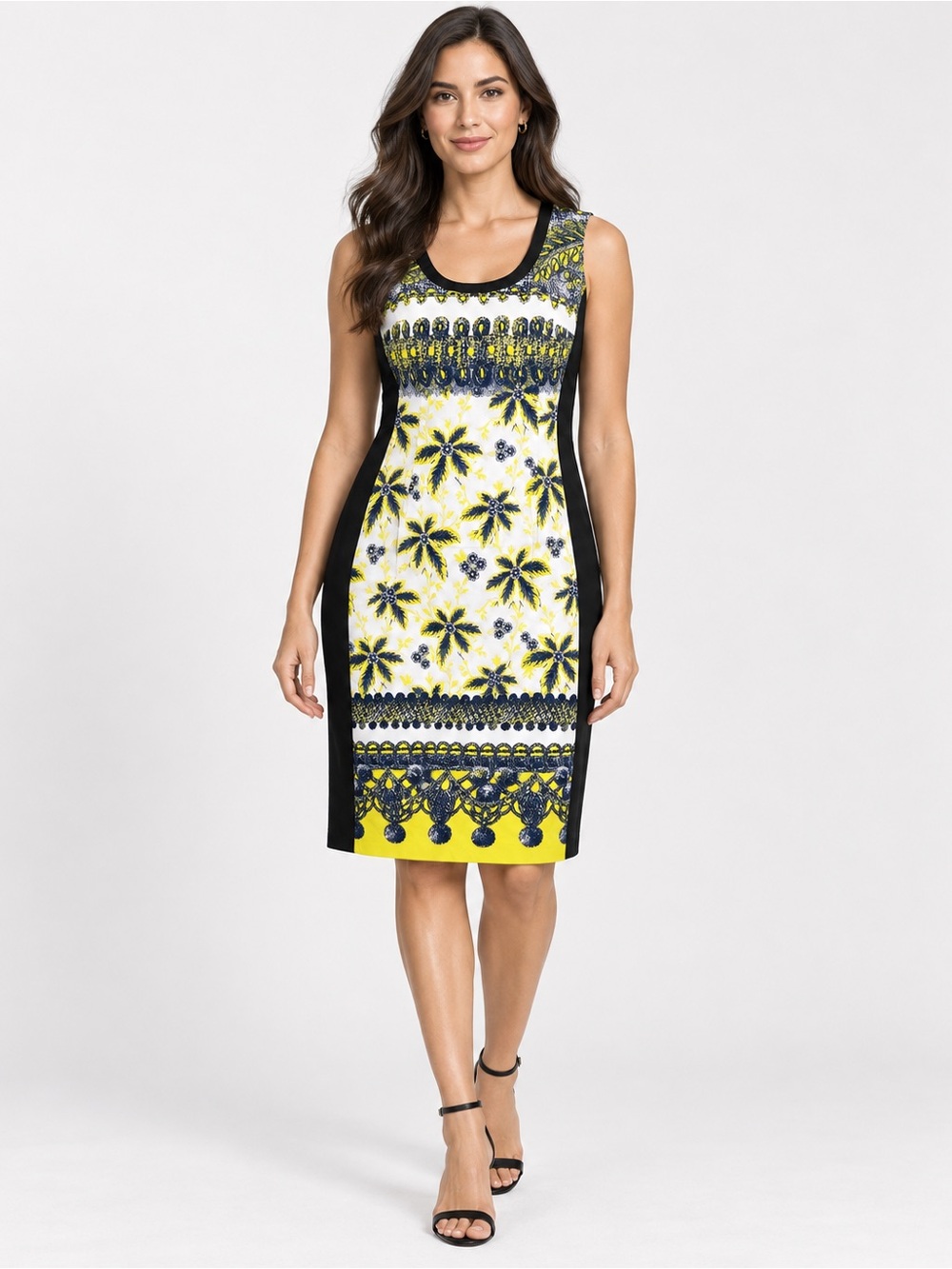 Prabal Gurung Size 6 Yellow Black White Floral Print Sheath Dress Silk Lined
